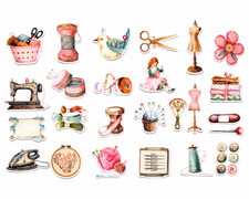 25 pcs Pink Sewing PVC Sticker Aesthetic Scrapbooking, Supplies for Kids