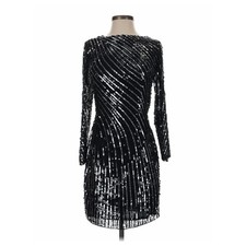 Mac Duggal Sequin Cocktail Dress Womens 0 Black Silver Glam Holiday NYE New Year