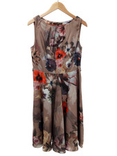 COAST Ladies UK 12 Brown Multi Floral Print A-Line Sleeveless Dress Pre - Loved