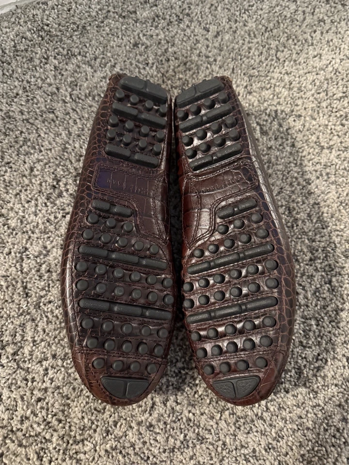 Mocassim Masculino Cole Haan Gunnison Tamanho 9 D Marrom Estampa de Crocodilo Sapatos de Couro - Imagem 4 de 4