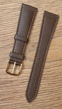 20mm VINTAGE APOLLO GENUINE CALF LEATHER STITCHED BROWN WATCH STRAP GOLD BUCKLE.