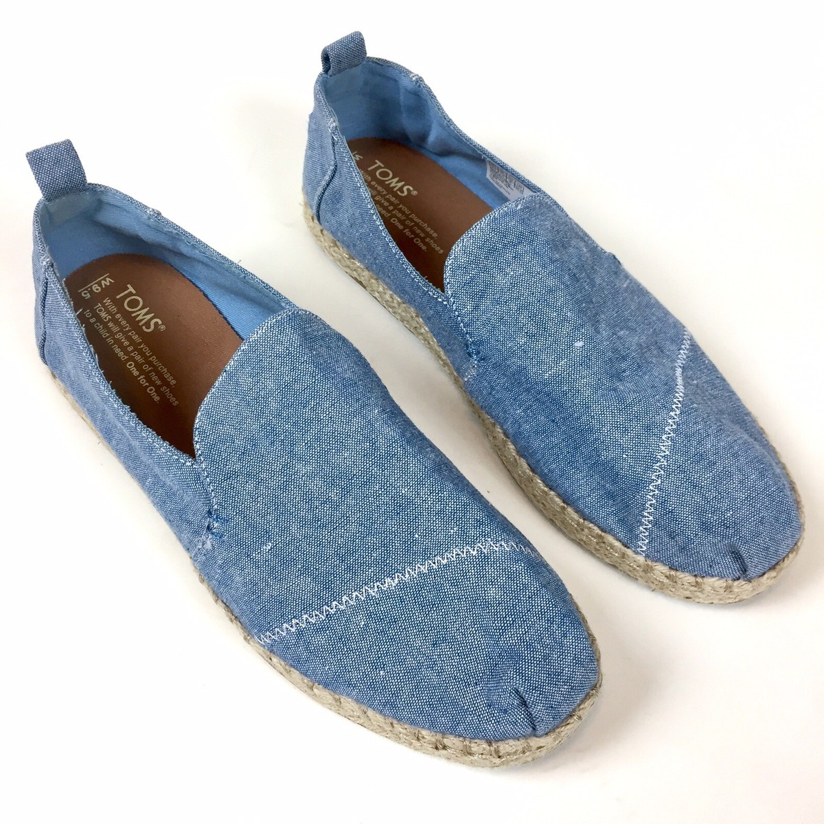 Toms Blue Chambray Slub Deconstructed Alpargatas Espadrille Shoes Womens
