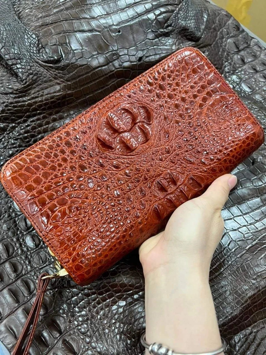 Luxury Wallet in Genuine Crocodile, Red