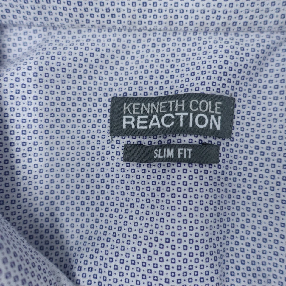 Camisa social masculina Kenneth Cole Reaction 17 azul branca estampada negócios slim fit - Imagem 4 de 4