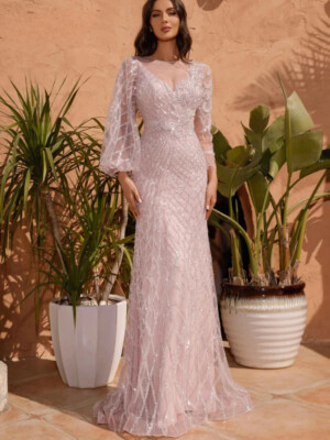 Sparkly O-neck Evening Dresses Party Sequins Fashion Dress Classic Long  Sleeve | eBay