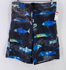 Joe Boxer Mens Swim Trunks M Fish Islands Zip Pocket Mesh Lining