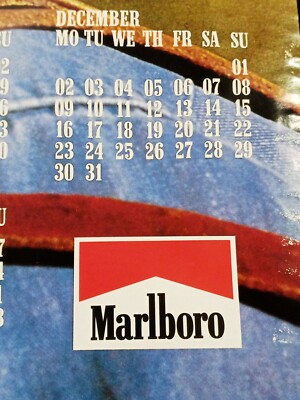 cigarette calendar Advertising poster calendar for Marlboro cigarettes. Original vintage 1996.