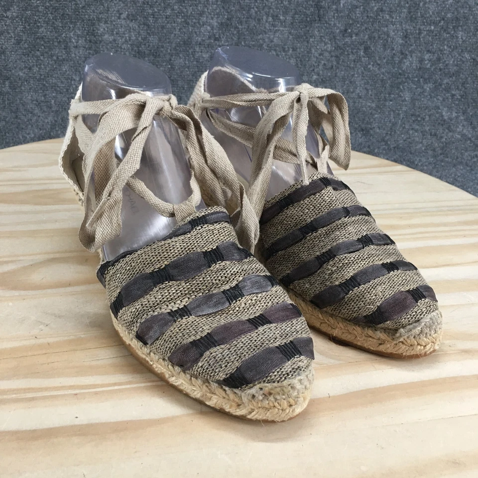 Sandalias Eric Michael Mujer 40 Beige Alpargata Cuña Tejida Rayas Gladiador Foto 3 de 4