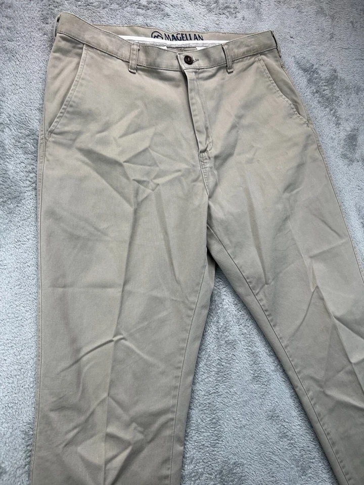 Magellan Khaki Pants Mens 36x28 Beige Chino Flat Front Twill Casual Outdoor 1 - Image 2 of 4