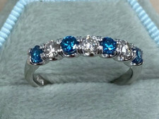 Round Simulated London Blue Topaz 14k White Gold Plated Half Eternity Band Ring