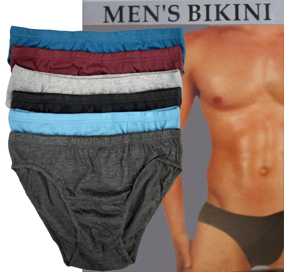 6 MEN'S BIKINI BRIEFS LOW RISE COTTON SOLID COLORS UNDERWEAR S,M,L,XL