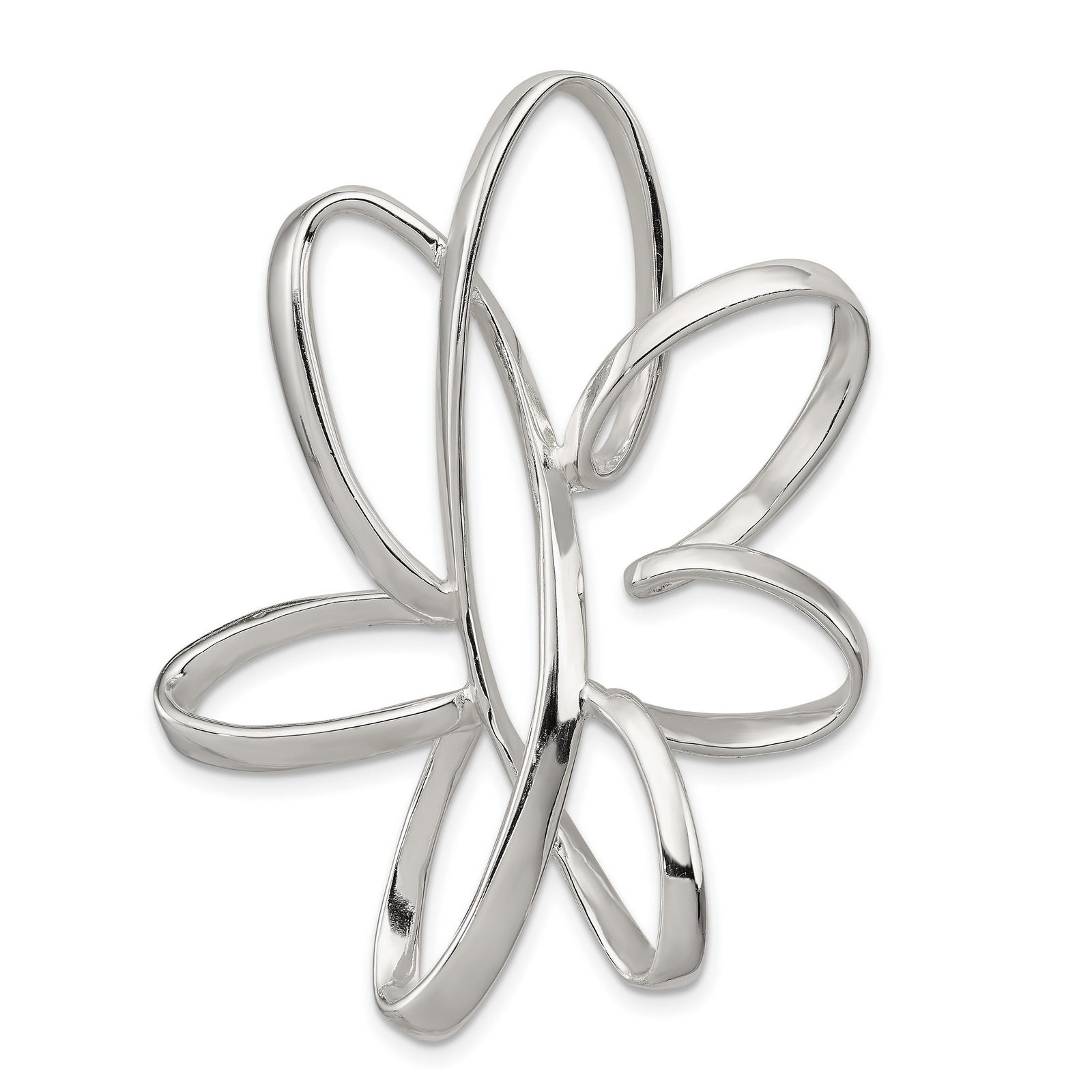 Open Flower No Bail Chain Slide Charm Pendant in 925 Sterling Silver