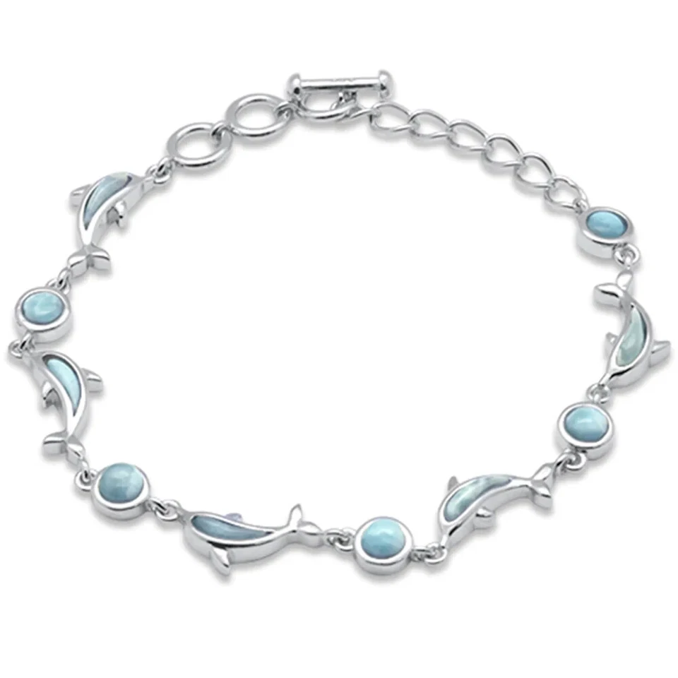 Pulseira de prata esterlina 0,925 Dolphins Natural Larimar - Imagem 2 de 2