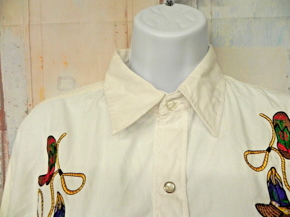 Camisa vaquera occidental bordada con botones perla blanca para hombre M Blair Foto 4 de 4