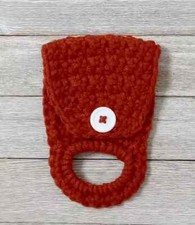 crochet handmade kitchen towel hanger holder ONLY rusty red white 1pc