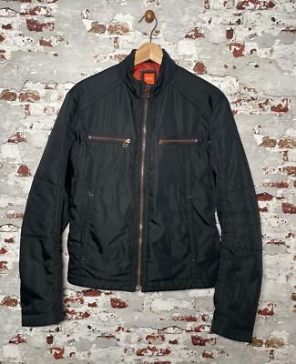 Men's Hugo Boss Orange Label Black Bomber Jacket Ostwald Biker