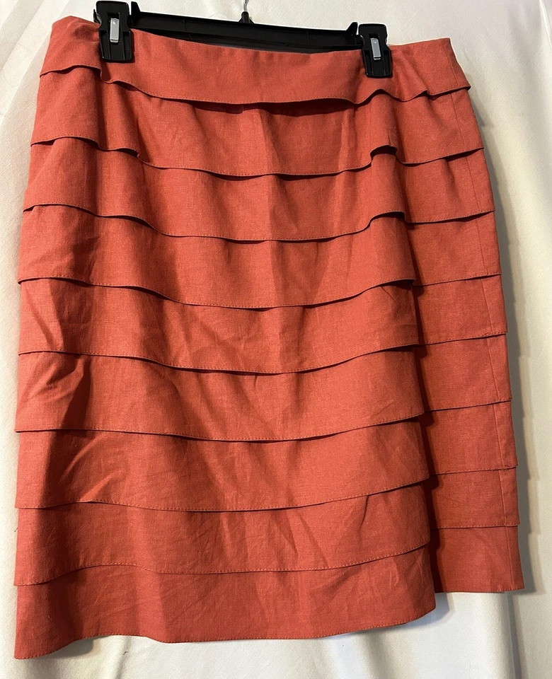 Falda Larry Levine Mujer Línea A Lino Pétalo Plegable Forrada Naranja Óxido Talla 10 (SK7) Foto 2 de 4