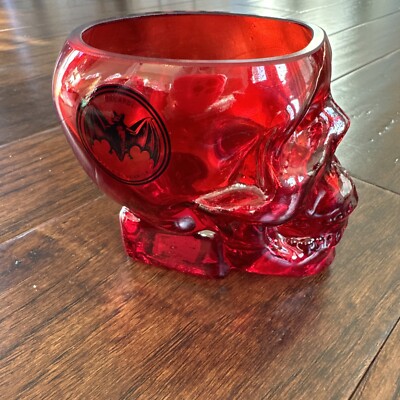Bacardi Rum Skull Head Cocktail Glass w/Bacardi Bat Logo- New!