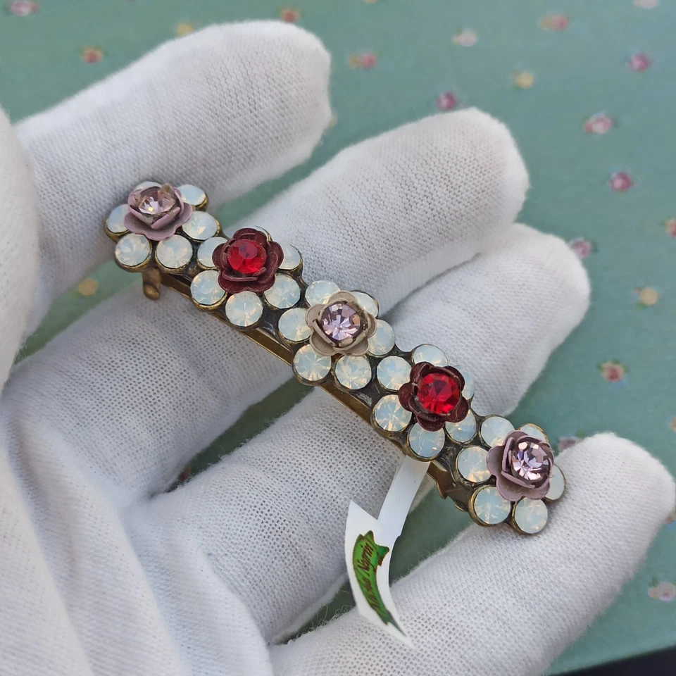 Pinza de pelo Michal Negrin rosas rojas rosas blancas flores y cristales de Swarovski regalo Foto 2 de 4