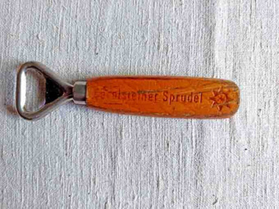 Bottle opener crown cap Gerolsteiner bubble wooden handle 14 cm collector