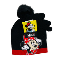 NEW Disney Minnie Mouse hat and gloves set for child beanie black red NWT