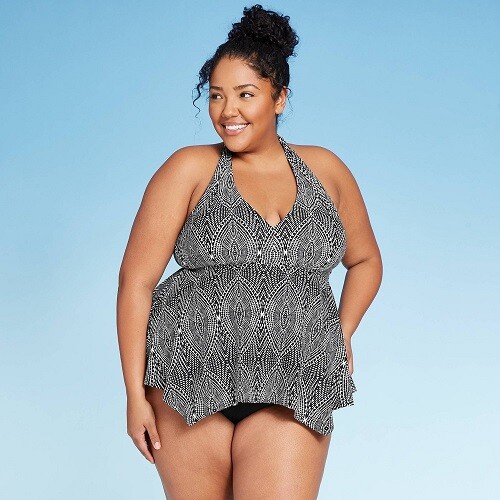 Women's Plus Size Swim Halter Tankini Top - Kona Sol - Black - 14W  191906106139 | eBay