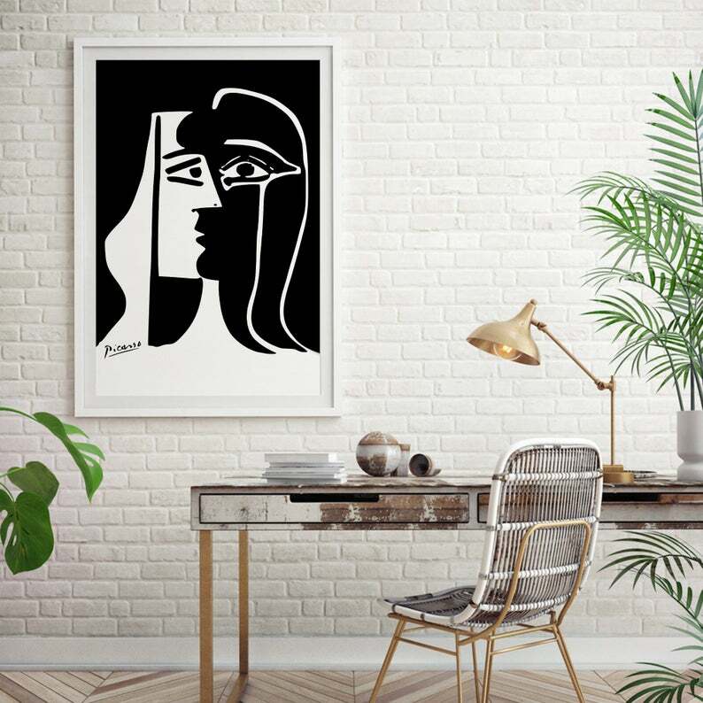 A Kiss Line Art Drawing By Picasso Wall Art Print. Perfect