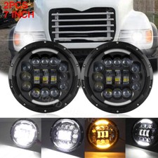 Pair 7 Inch Round Led Headlights Hilo Beam For Mack Granite Cv713 Dump Trucks