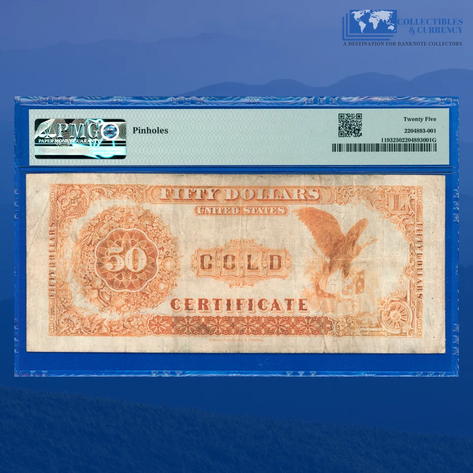 Fr.1193 1882 $50 Fifty Dollars Gold Certificate, *Scarce*, PMG VF 25 Cmt #17154 - Image 2 of 3