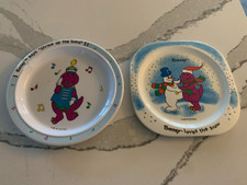 Lot 2 Vintage 1992 1993 Barney Plates Retro Purple Dinosaur Band Children's