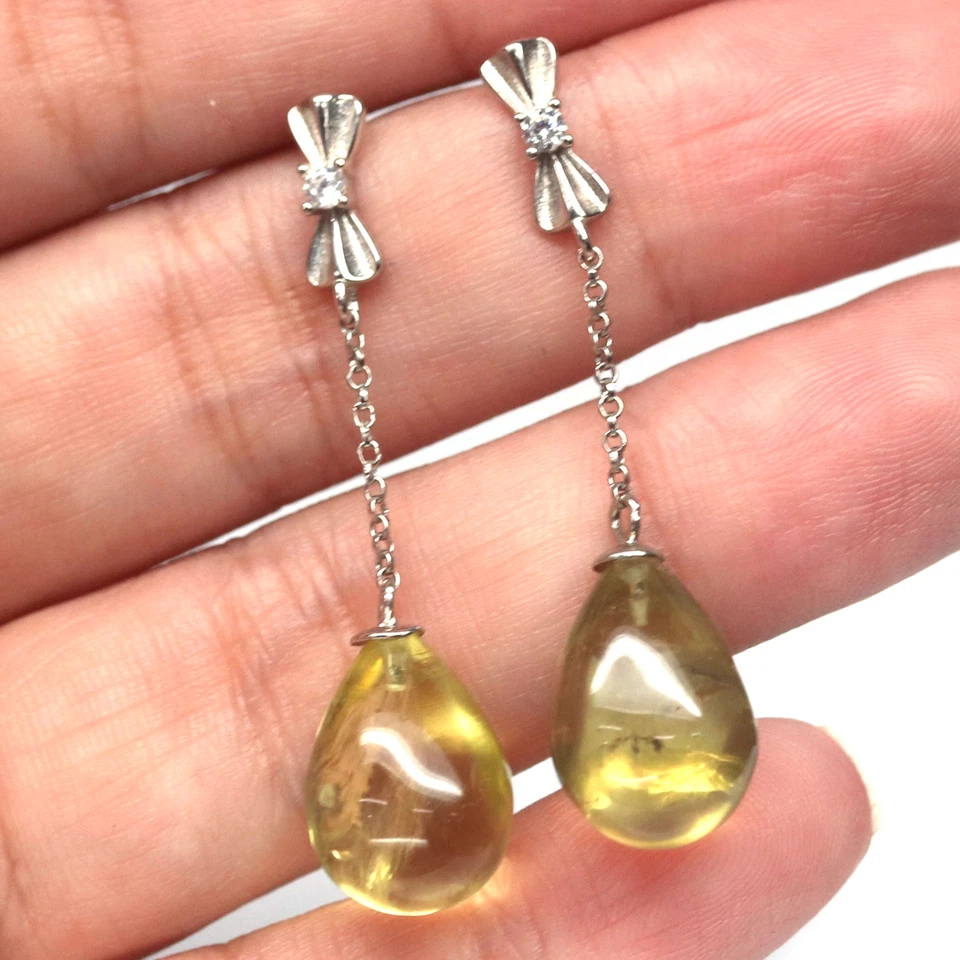 Pendientes de cuarzo amarillo limón y circón blanco con piedras preciosas sin calentar plata 925 Foto 2 de 4