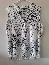 Adrienne Vittadini White Black Gray Print Sleeveless  High Low Blouse Size XL