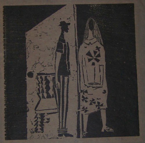 Vintage Black and Tan Signed Katz Abstract Lithograph of a Man and Woman - Picture 4 of 9