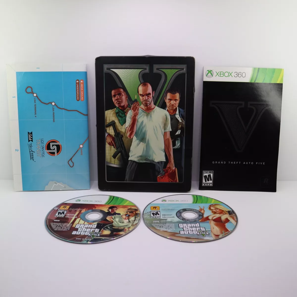 Grand Theft Auto V Xbox 360 Game Gta 5 COMPLETE WITH MANUAL & Map CIB Clean  Disc