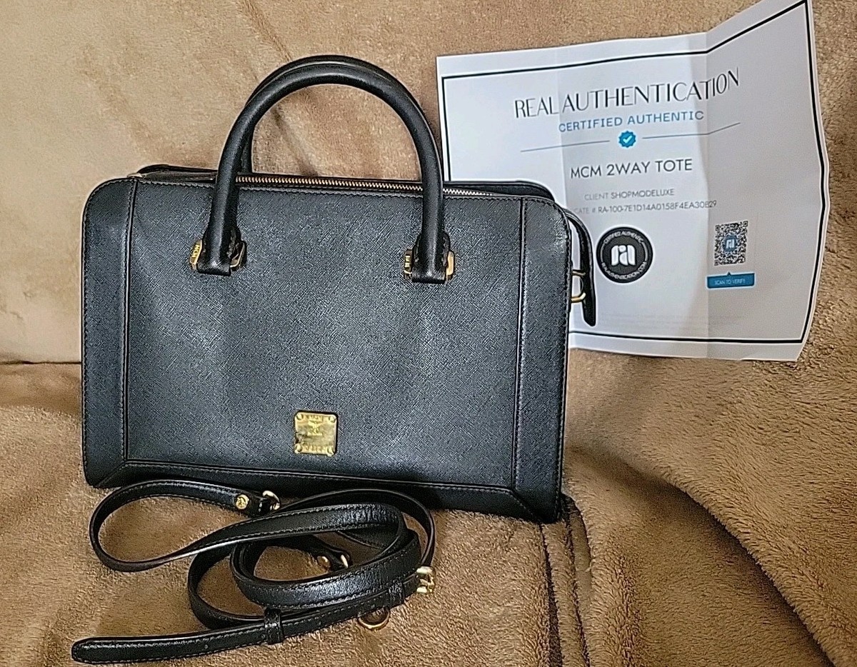 MCM Nuovo Saffanio Large Black Leather Triple Compartment 2 Way 