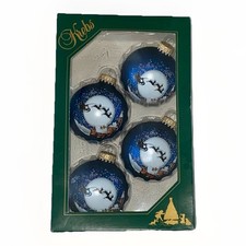 4 Krebs Glass Tree Ball Ornaments Navy Velvet Blue Santa Night Before Christmas