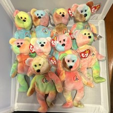 Ty Beanie Babies Peace Bear Tie-Dye Plush Wholesale Lot of 10. MWMT