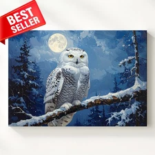 Owl Winter Snow Forest White Moonlit Mystical Night Glow Some Canvas Wall Art