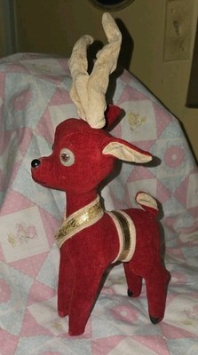 Christmas Pixie Elf Reindeer W/ribbon  Pet Red Felt Original Japan 13 In