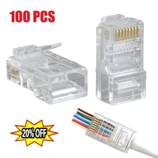 RJ45 Network Cable Modular Plug CAT5e CAT6 UTP Connector End Pass Through EZ Lot