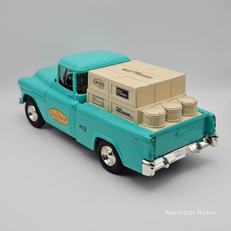 De colección ERTL 1955 camioneta pickup banco verde azulado hardware de valor real GMC con licencia hecha en EE. UU. Foto 4 de 4