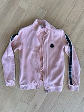 Moncler Kids Peach Pink Zip-Front Track Jacket with Black Logo Stripe Size 12