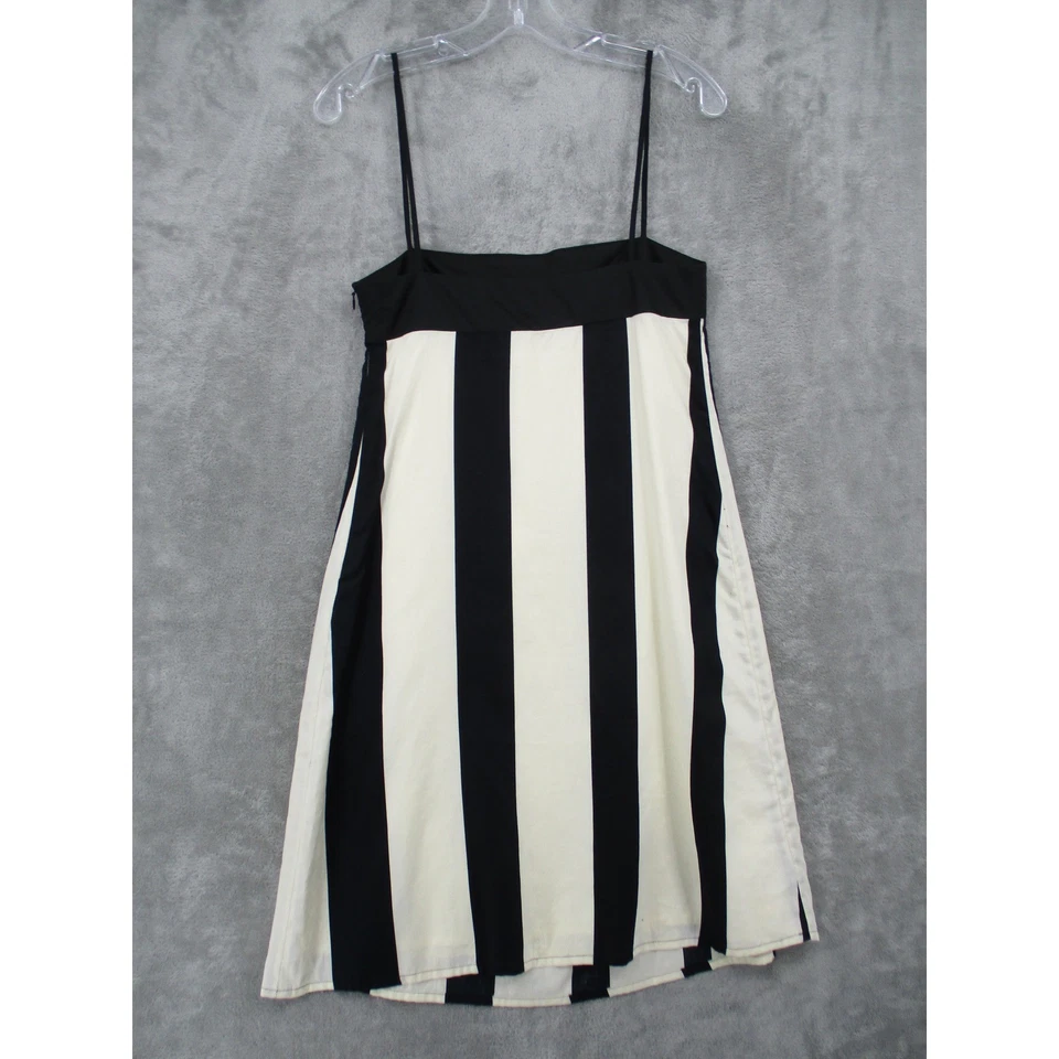 Zara 基本款连衣裙小号迷你 A 字条纹娃娃学院风线拉链象牙色黑色 — 第 2/4 张图片