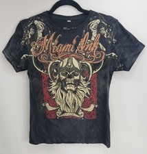 Miami Ink T-Shirt Viking Skull Graphic Tee 2006 Affliction Style Size Small