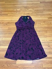 Chaps Halter Sleeveless Midi Dress Womens Sz XL Purple Black Paisley Stretch