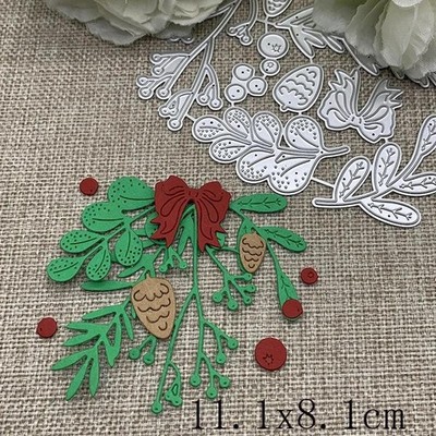 Mistletoe berries pine cone Christmas greenery metal cutting dies cut cutter die