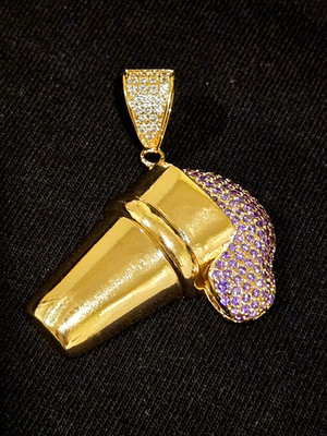 LEAN PENDANT   14K Gold Over Silver S925 VVS Lab Diamonds Drank PVD Double Cup