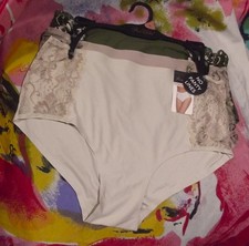 3 NEW PRIMA VALENTINA 871133 BG NO PANTY LINES LACE SIDE PANELS BRIEF PANTIES L