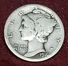 1916-P Mercury Dime 90% Silver Free Shipping