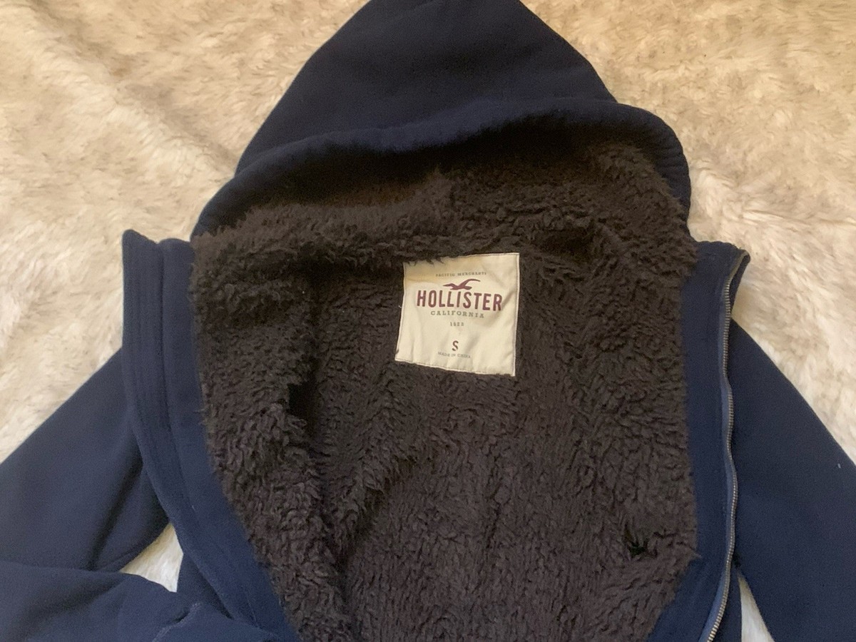 Men's Hollister Co Navy Blue Heavy Fur Lined Zip Hoodie Jacket
